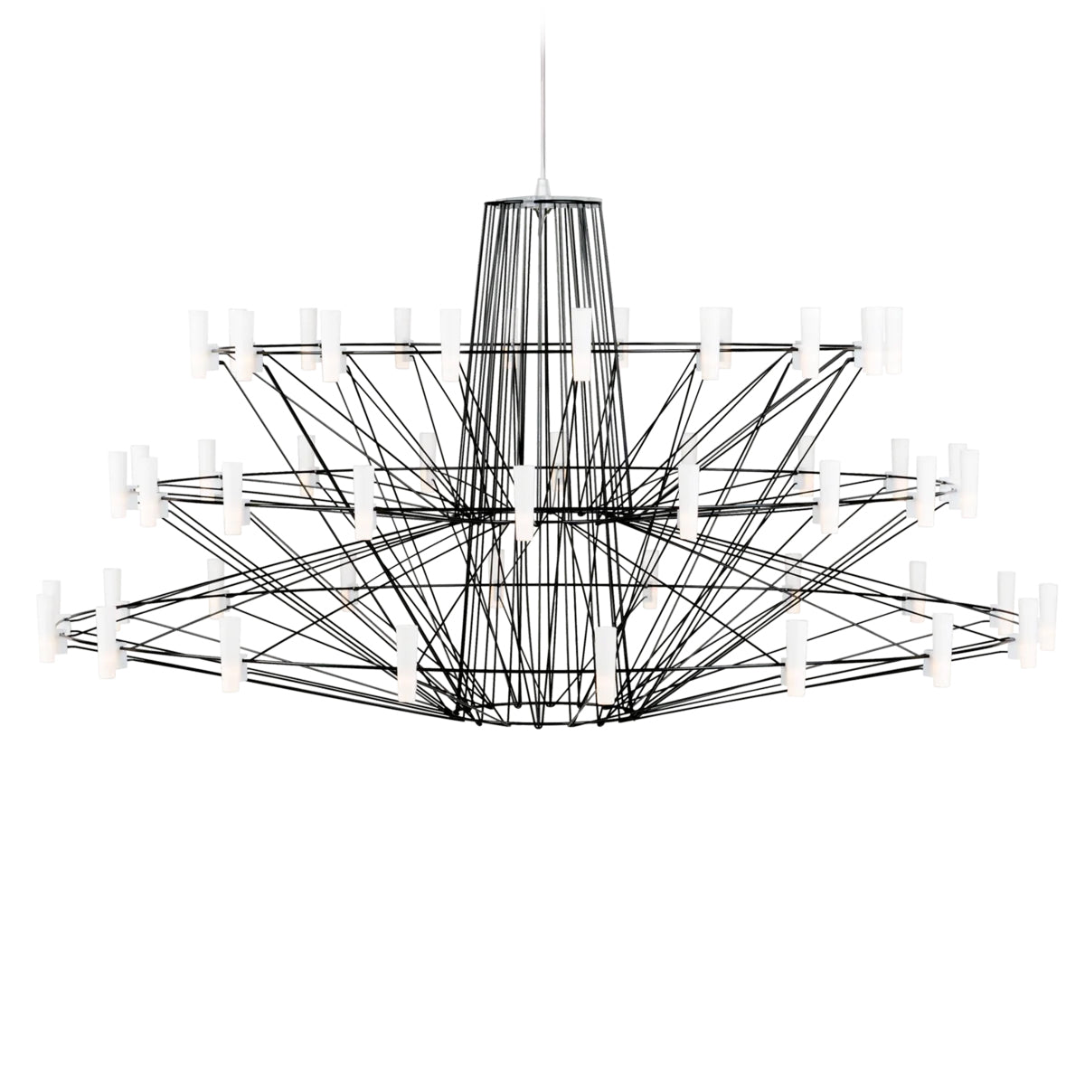 Oreilume Chandelier Electrolytic Polished Stainless Steel Frame. Poly Carbonate Shades & Suspension Bracket 26.7"D