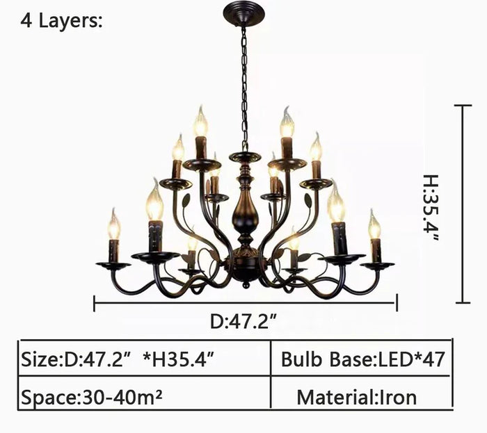 Multi Layer Iron Chandelier with Electronic Candles in Vintage Country Style for Living Room Cafe and Study - Richardrider