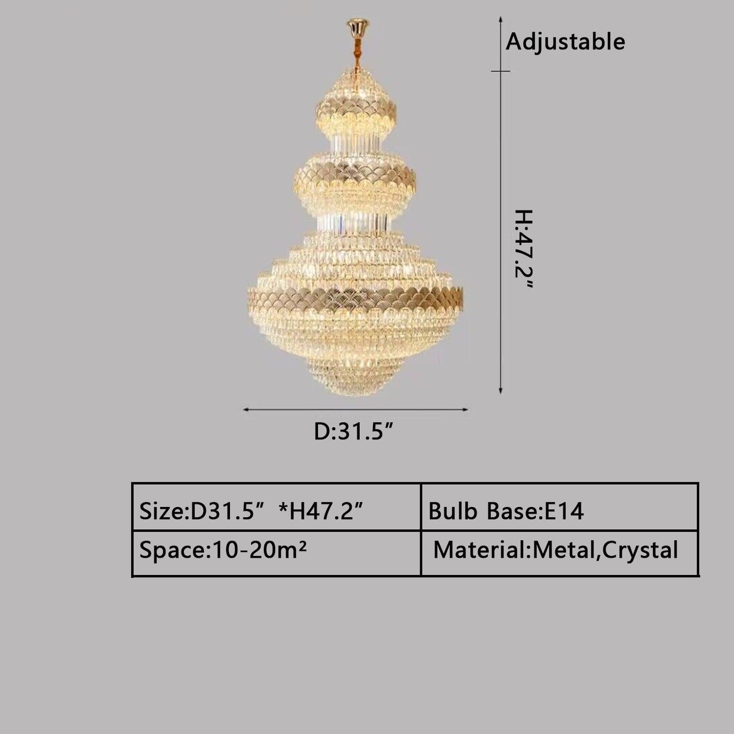 Extra Large Multi-layers Gold Luxury Crystal Chandelier Modern Empire Decrative Crystal Light For Living Room/Foyer/Staircase - Richardrider