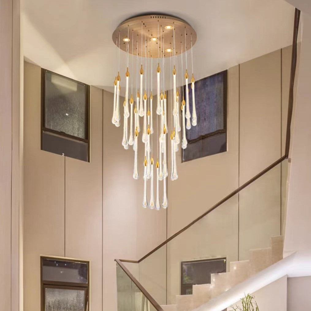 Modern Long Gold Glass Rain Rod Pendant Light for Staircase/High-ceiling room - Richardrider