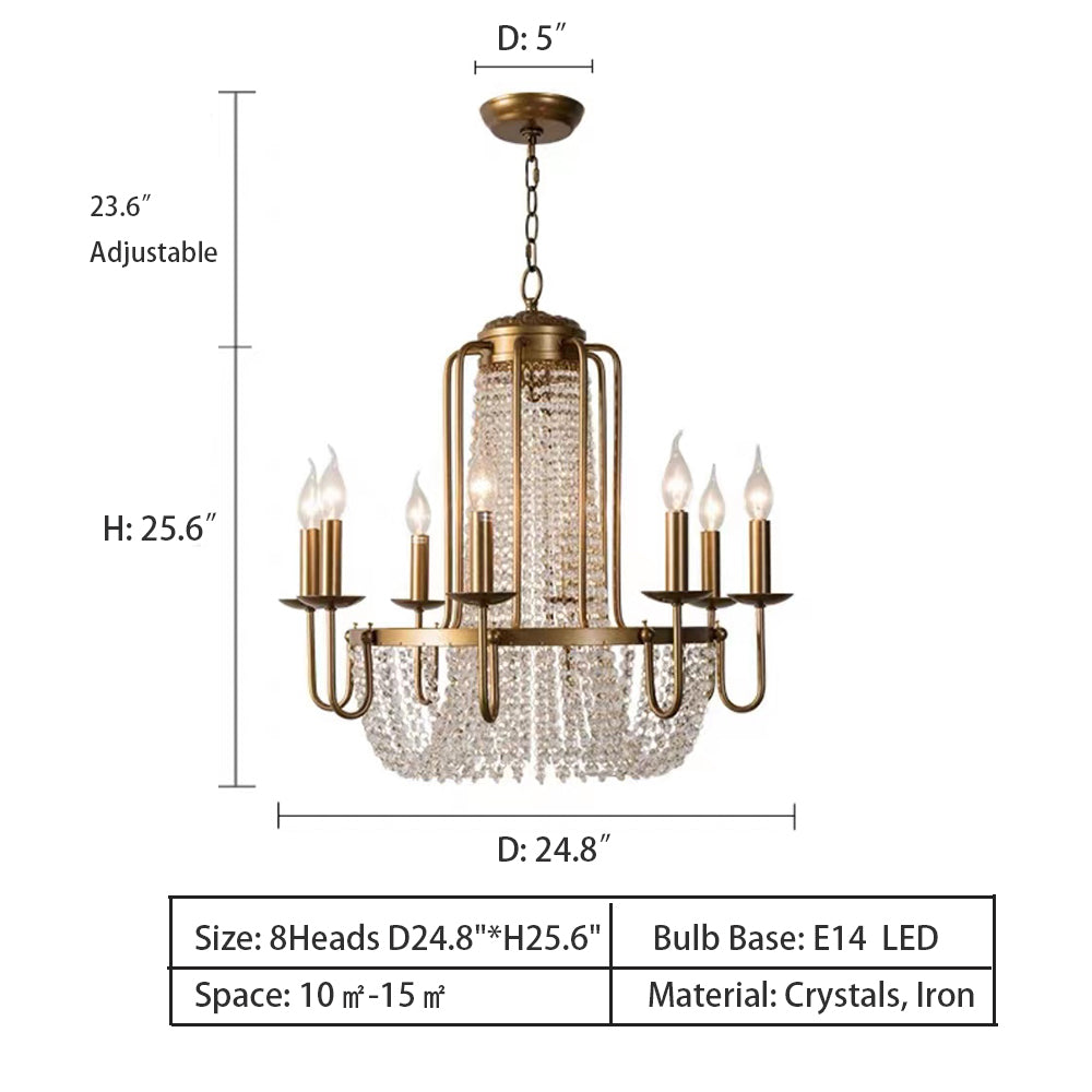 Vintage Crystal Pendant Candle Light in Antique Gold Finish Chandelier for Living Room/Bedroom
