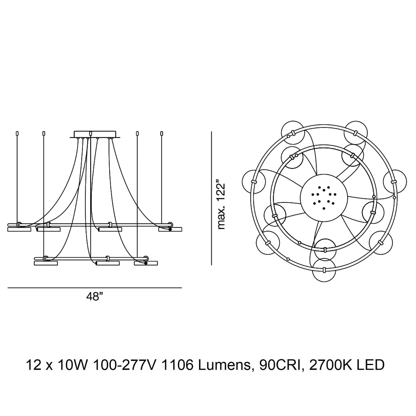 Avienar Two Tier Pendant Light Metal & Acrylic 48"D