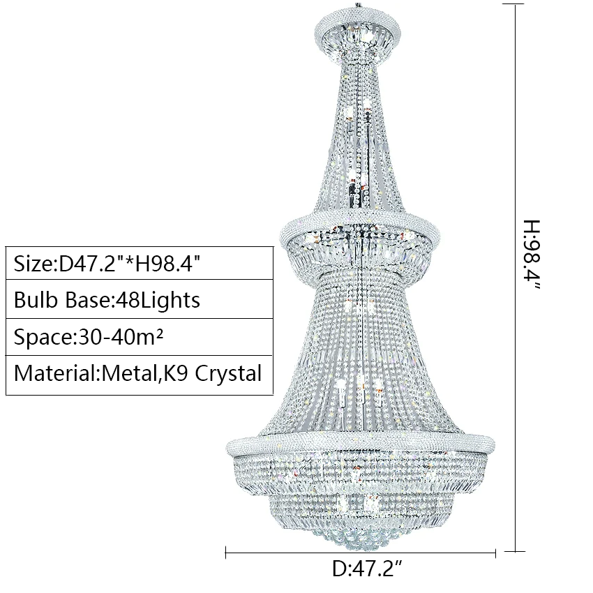 Silver/ Chrome Extra Large Crystal Chandelier Foyer Entryway Long Ceiling Lighting Fixture For Staircase - Richardrider