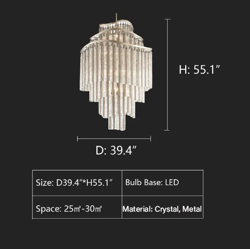 Huge Post-modern Hollow Glass Tube Tassel Chandelier for Living Room/Foyer/Villa/Stairs