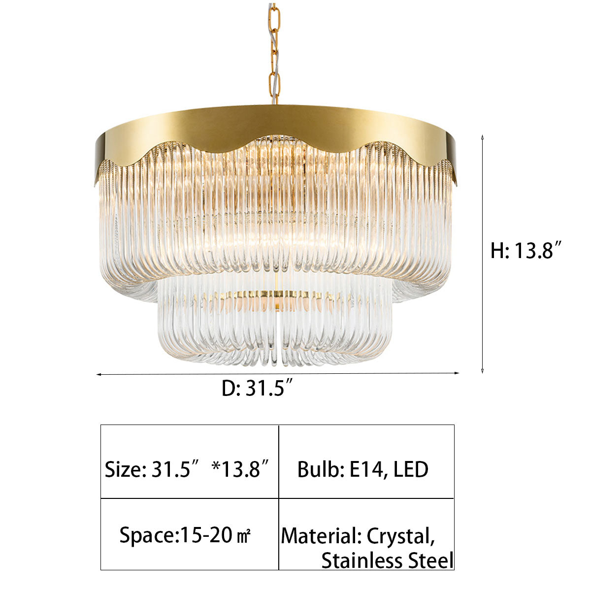 Italian Light Luxury Double-layered U-tube Round Suction&Suspension Chandelier for Living/Dining Room