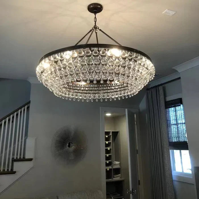 Large Modern Light Luxury Semi-Flushmount Glass Raindrop Chandelier for Dining Room / Living Room
