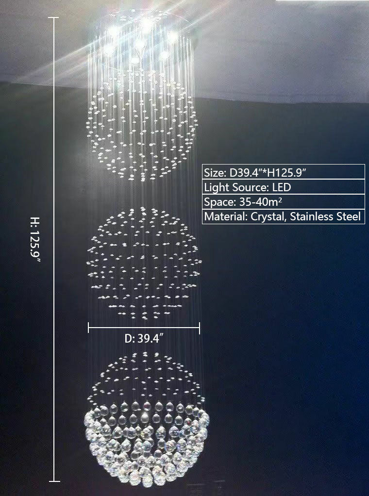 Extra Large Modern Three Balls Ceiling Crystal Chandelier For Staircase/Big-foyer, living room
