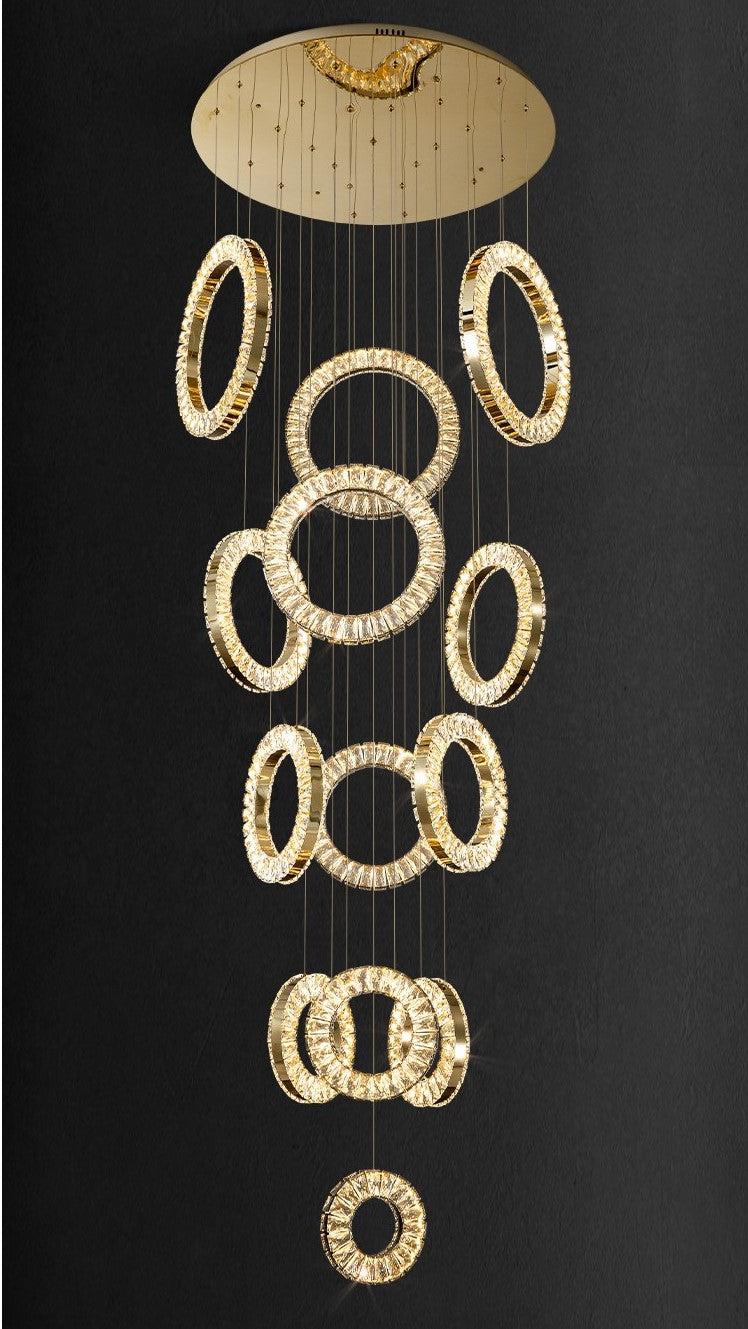 Modern Multi Gold Donuts Shape Crystal Chandelier Ring Round Light Fixture for Foyer Staircase/ Living Room/ Bar/ Hotel Lobby/ Entryway/ LOFT - Richardrider