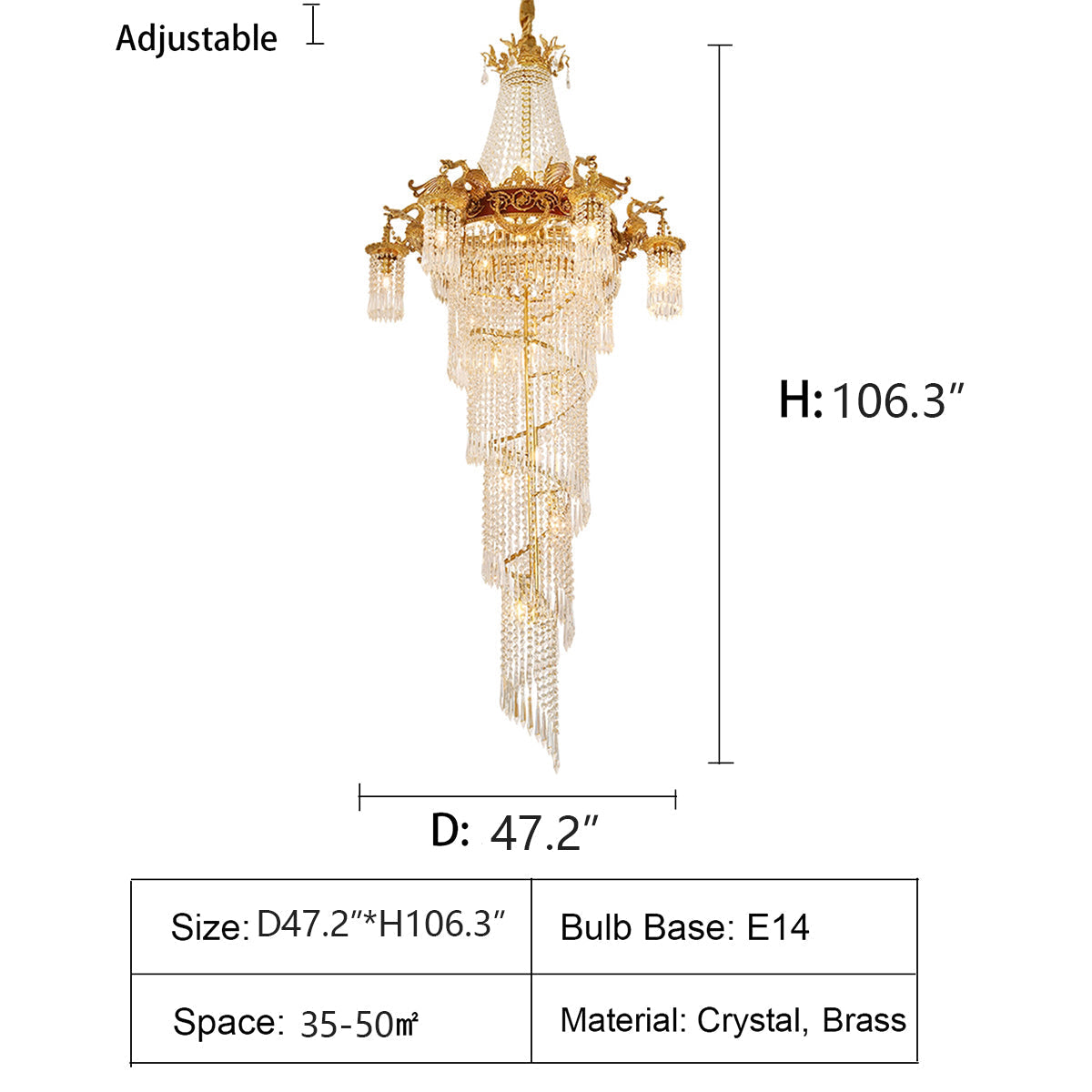 Extra Large Retro Luxury Full Copper Crystal Chandelier for Staircase/ Duplexes/ Villas - Richardrider