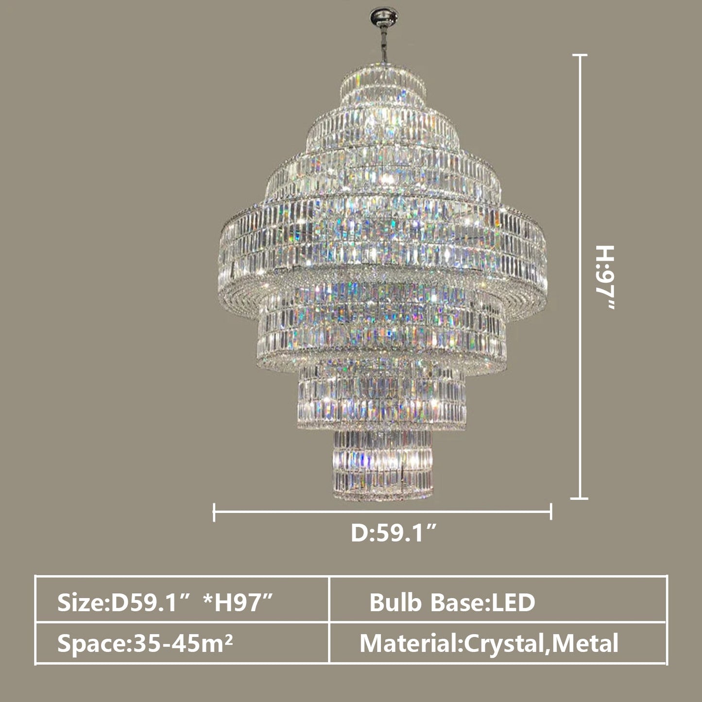 Multi Tiered Round Crystal Chandelier in Chrome for Living Room/Duplex/Staircase/Entryway