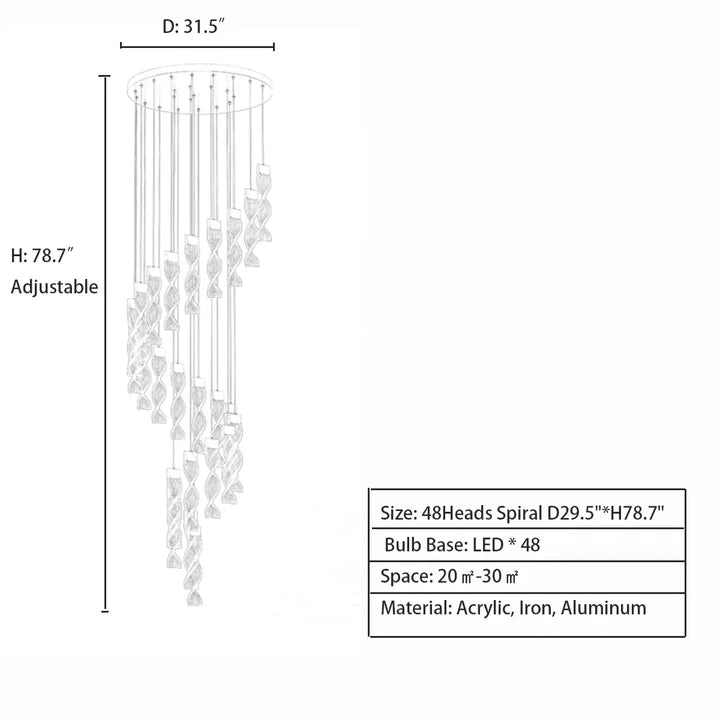 Extra Large Acrylic Spiral DNA Chandelier for High-ceiling Room