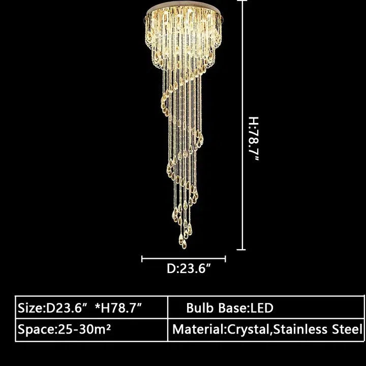 Oversized Modern Cascade Spiral Crystal Staircase Chandelier For Duplex Building - Richardrider