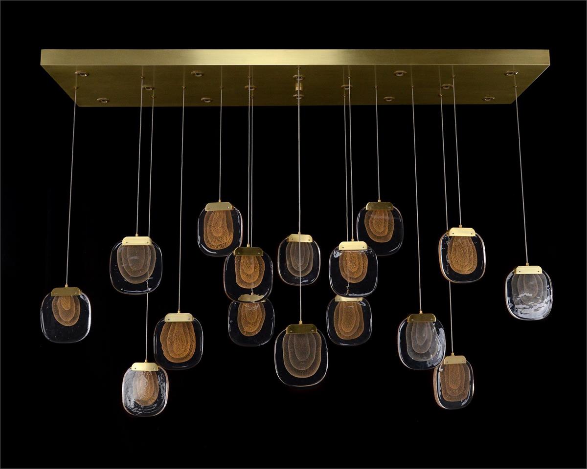 Bansho: Layered Glass Thirty-Light Horizontal Pendant Chandelier - Richardrider