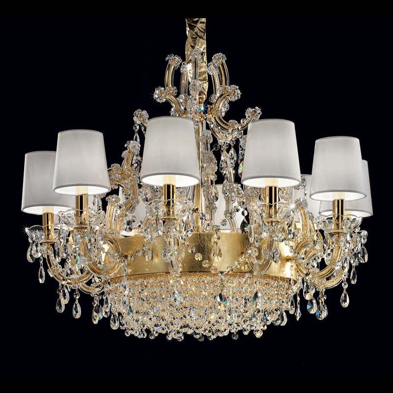Golden maria theresa crystal chandeliers with white shade