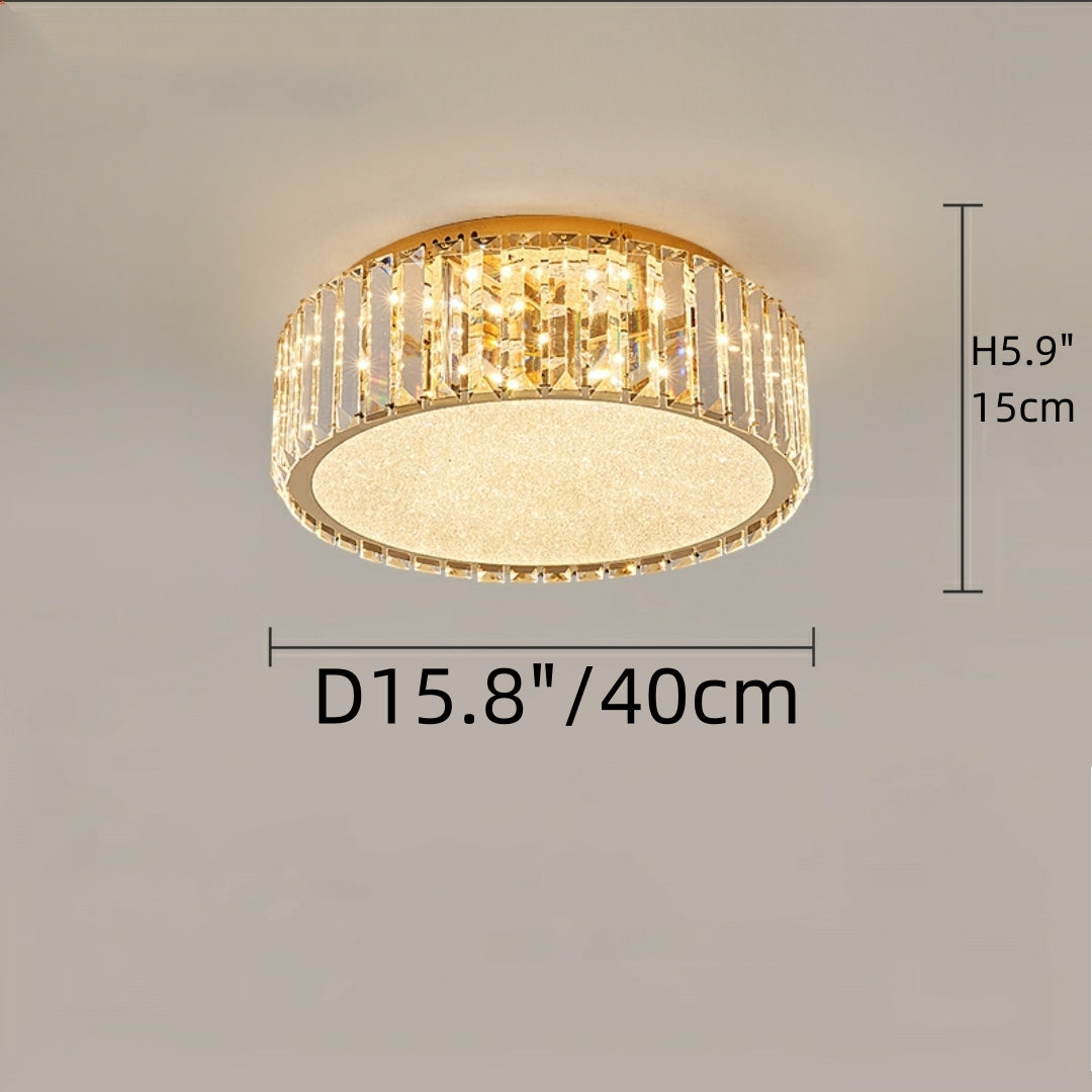 Hotel Gold Flush Mount Ceiling Lighting Fixture Round Crystal Chandelier For Bedroom
