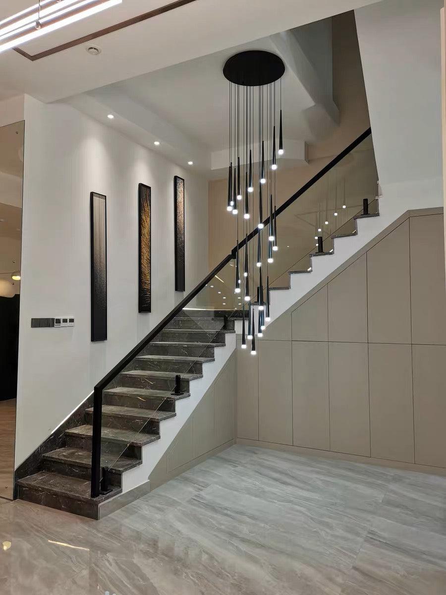 Minimalism Foyer Staircase Chandelier Ceiling Pendant Lighting Fixture For Living Room Entryway In Gold/ Black Finish - Richardrider