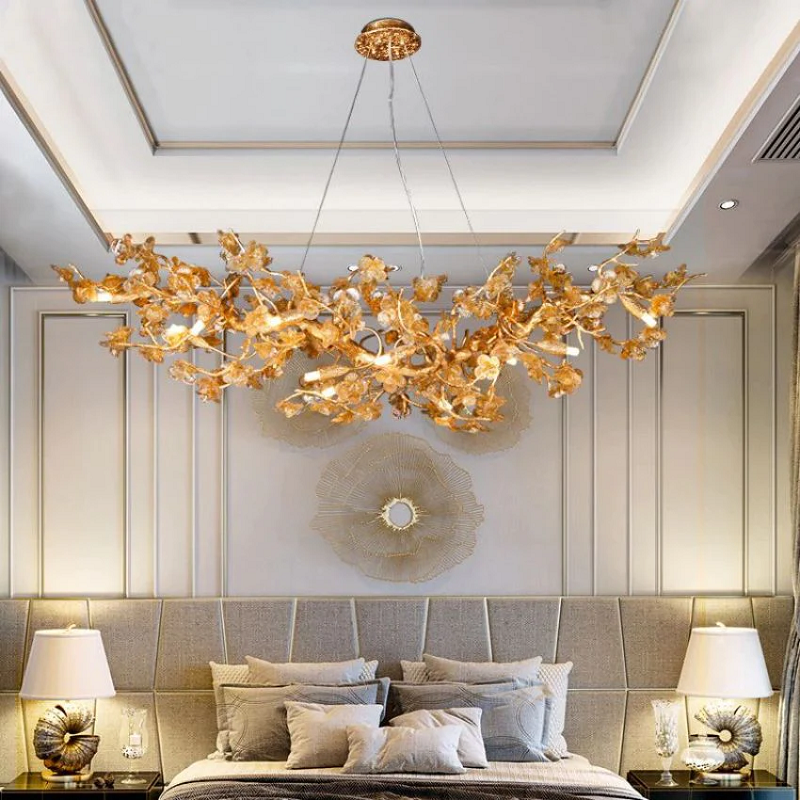 Branch Modern Leaf Linear Gold Brass Chandelier - Richardrider