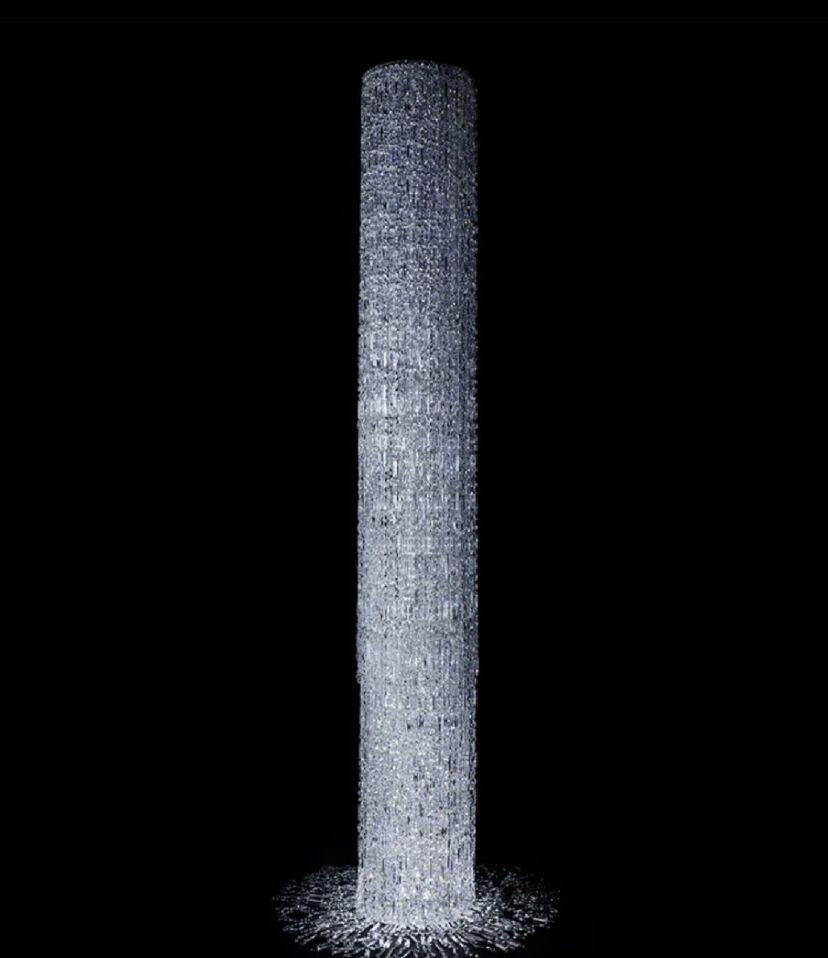 Oversized Silver Crystal Long Ceiling Chandelier Art Designer Column Waterfall Decorative Staircase Light Fixture - Richardrider