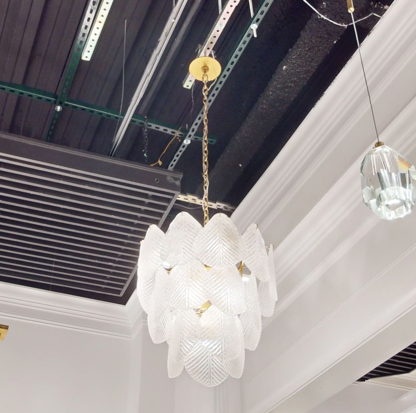 Antique Gold Frosted Glass Nine-Light Chandelier with Cascading Petal Design - Richardrider