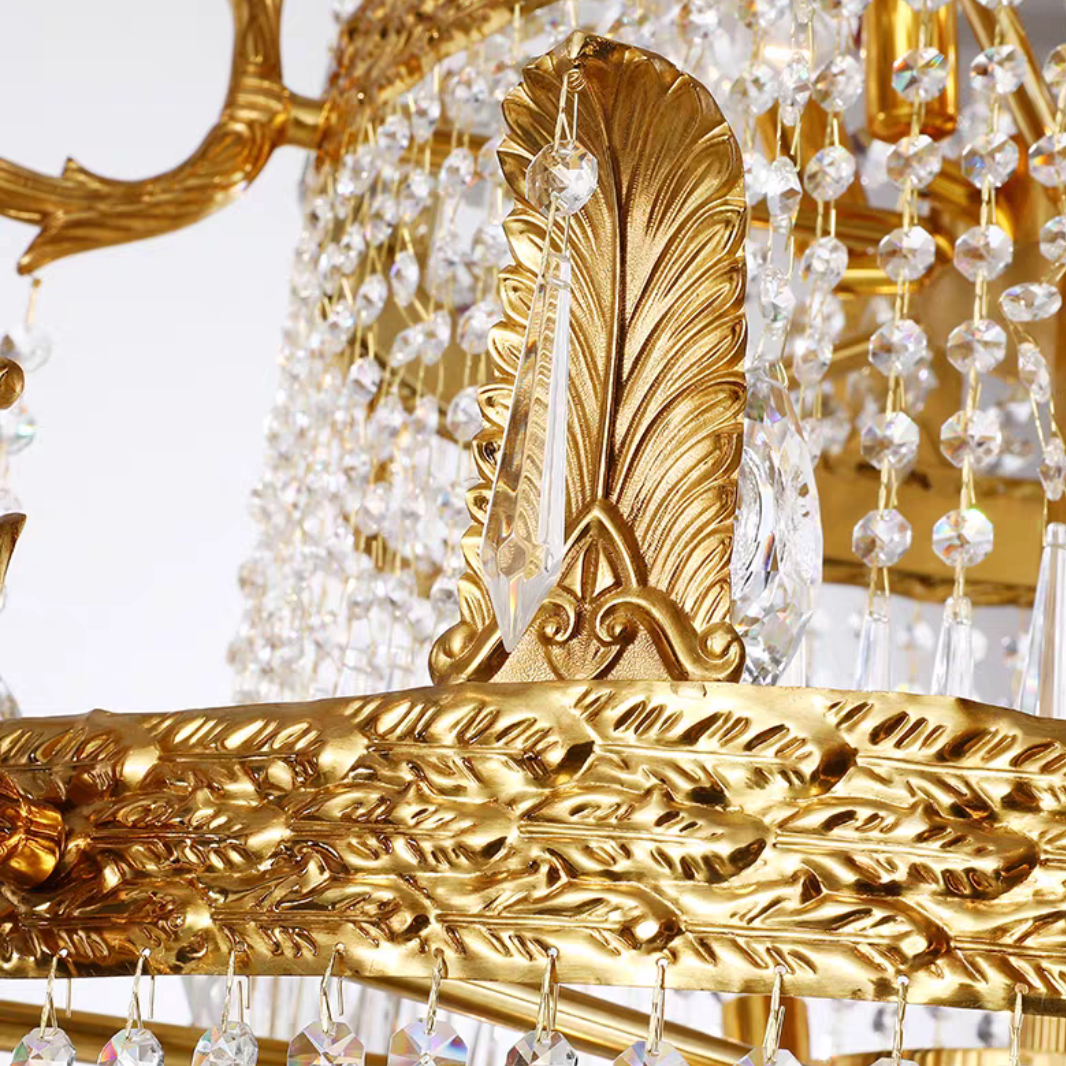 Stunning Oversized Luxury Golden Metal Candle Crystal Tassel Chandelier For High-ceiling Staircase/Entryway/Living/Meeting Room - Richardrider