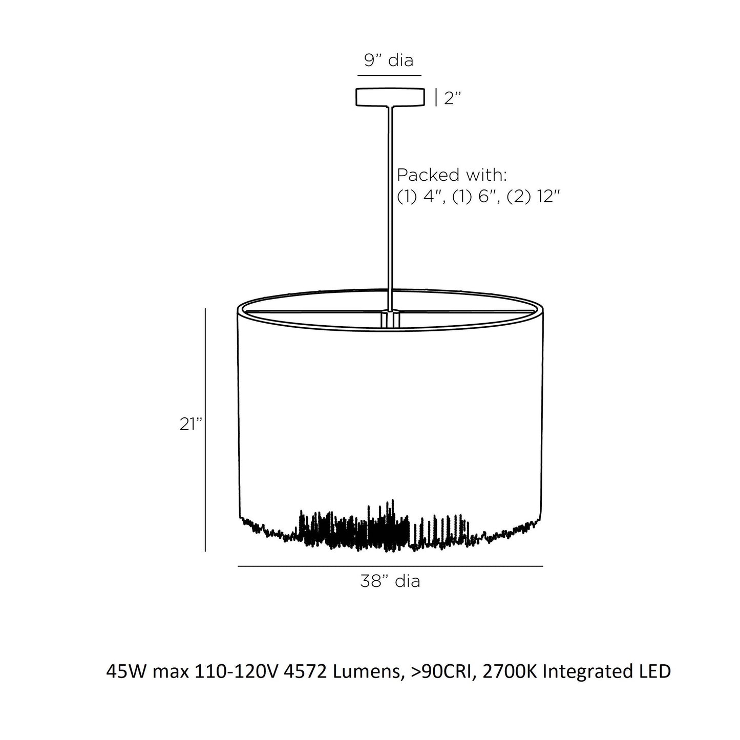 Lunouvra LED Chandelier Iron 38"D