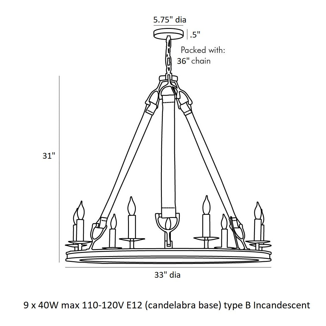 Syleinix Chandelier Iron & Leather 33"D