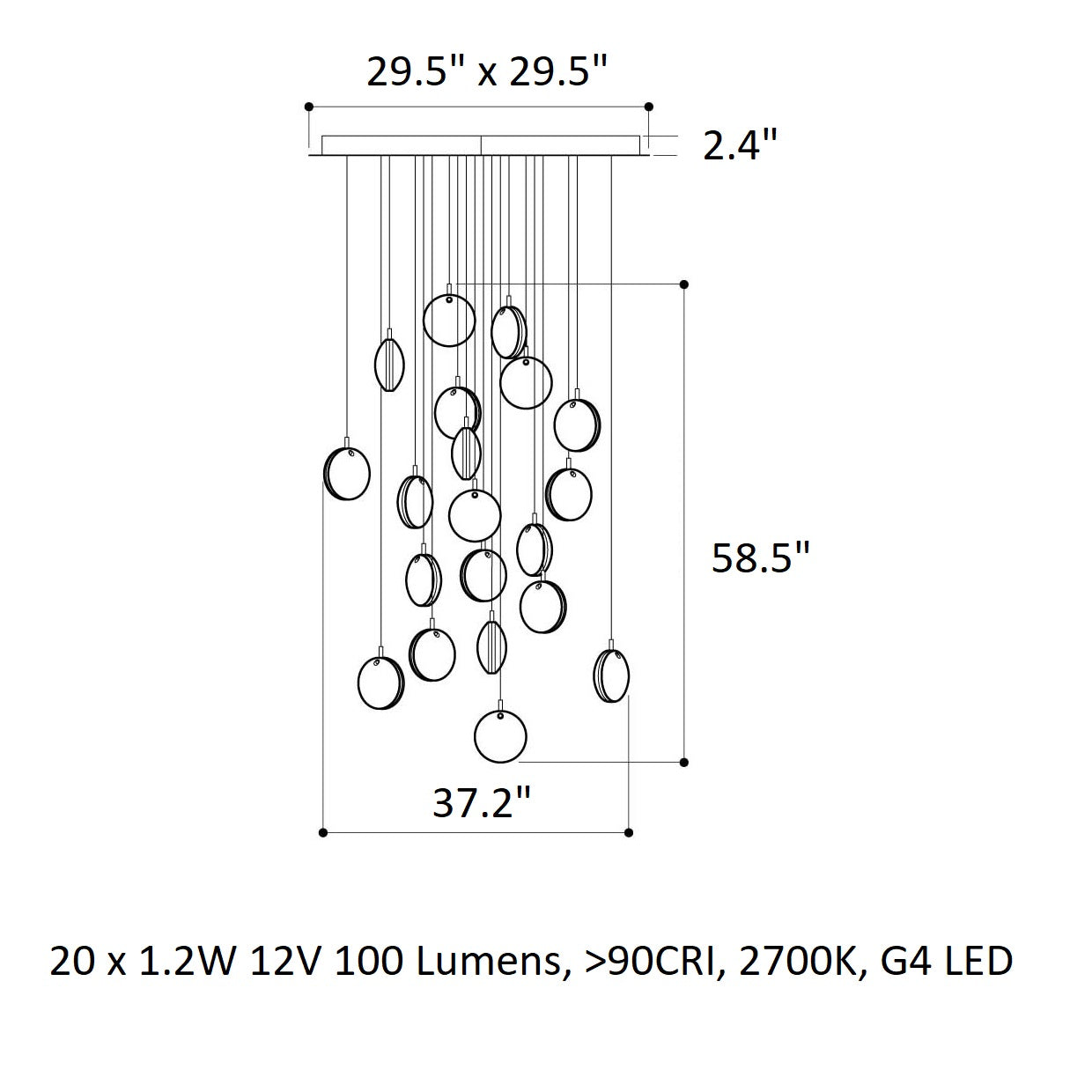 Calalen Square LED Chandelier Pressed Glass & Metal 37.2"W x 37.2"D