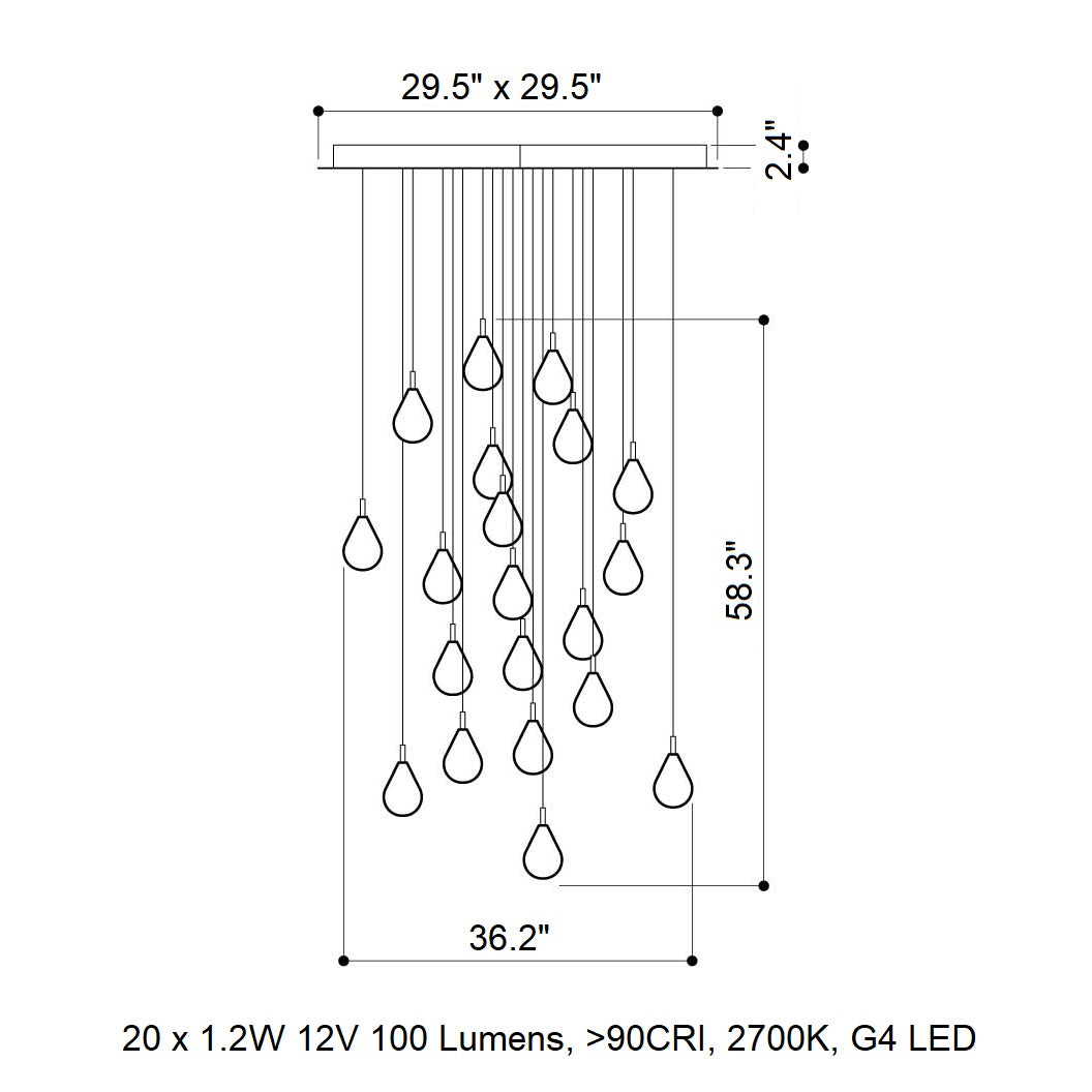 Dorarion Mini Square LED Chandelier Mouth-blown Crystal With Metal Coating 36.2"W x 36.2"D