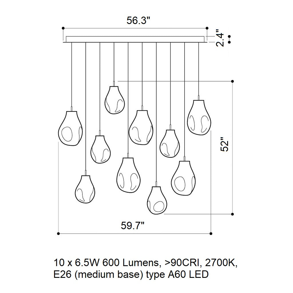 Dorarion Rectangle LED Chandelier Mouth-blown Crystal With Metal Coating 59.7"W