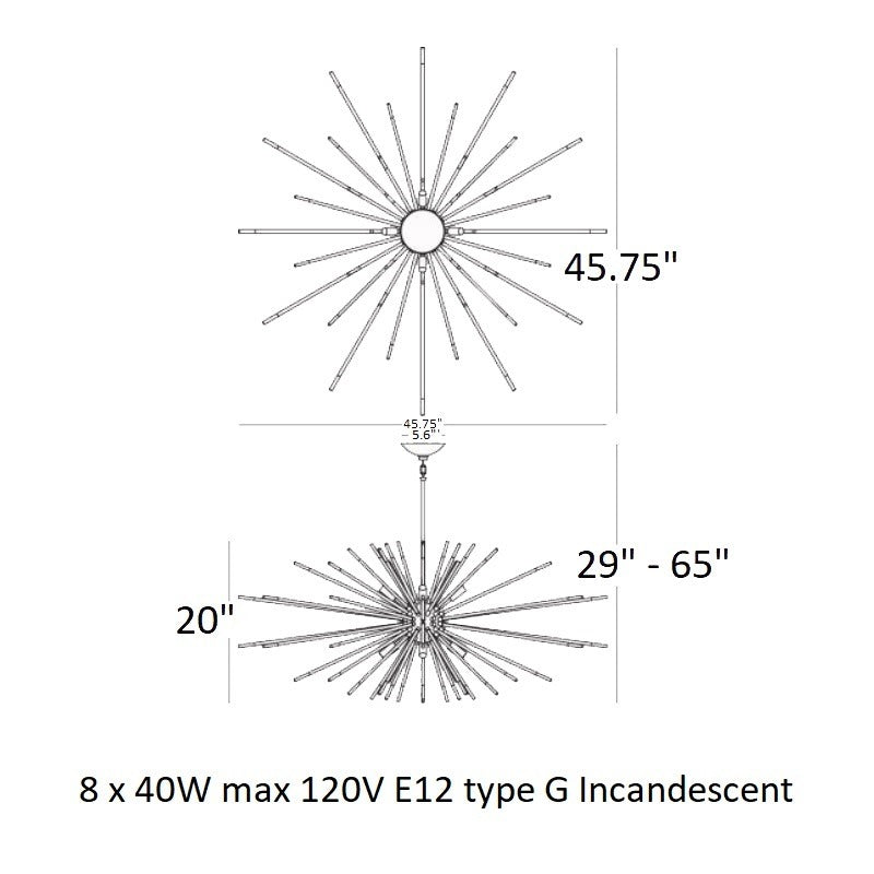 Norelune Chandelier Clear Acrylic Rods With Matching Metal Tips 45.75"D