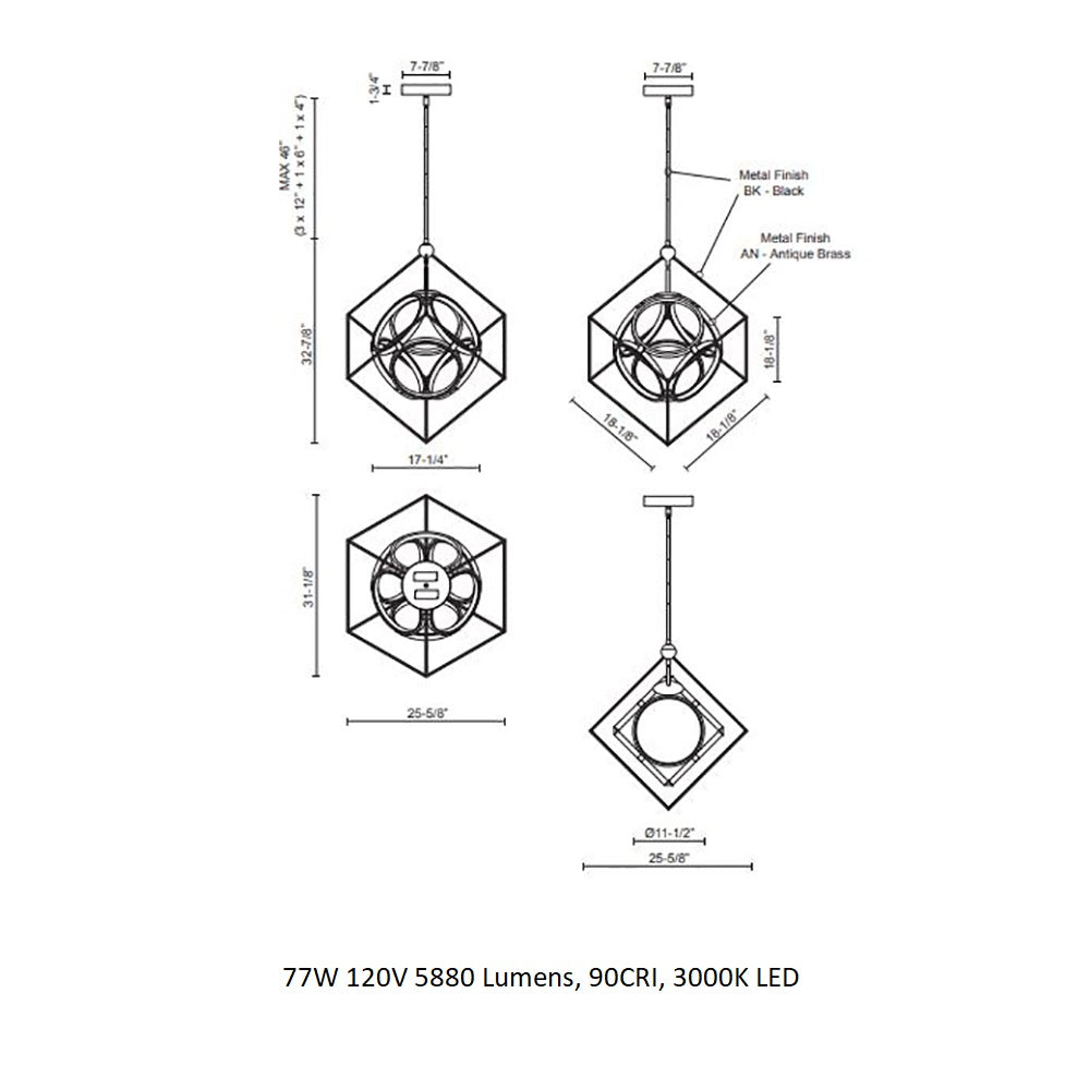 Teraunar Chandelier Metal & Acrylic 20"W x 24.4"D