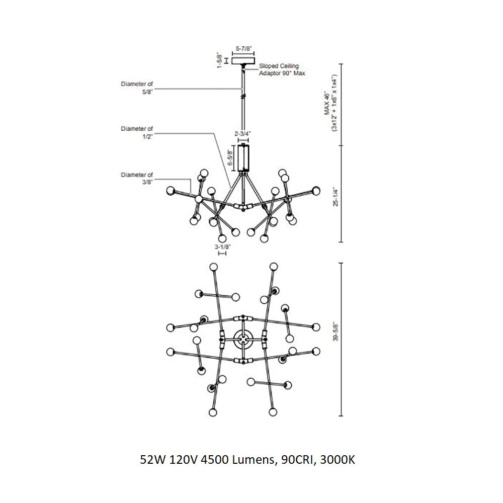Winynar Chandelier Metal & Glass 39.6"W x 39.6"D
