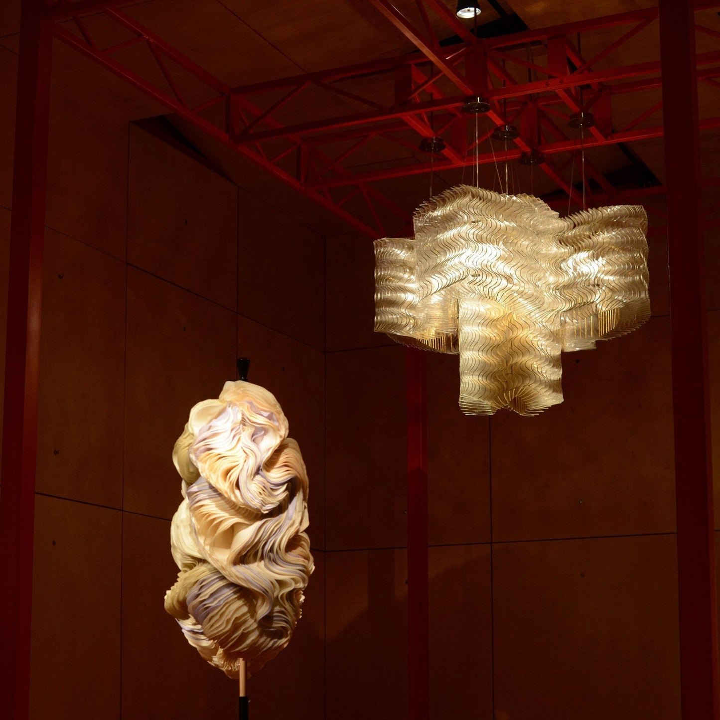 Velaiovra Sculpture Chandelier Clear Fused Artistic Glass & Stainless Steel