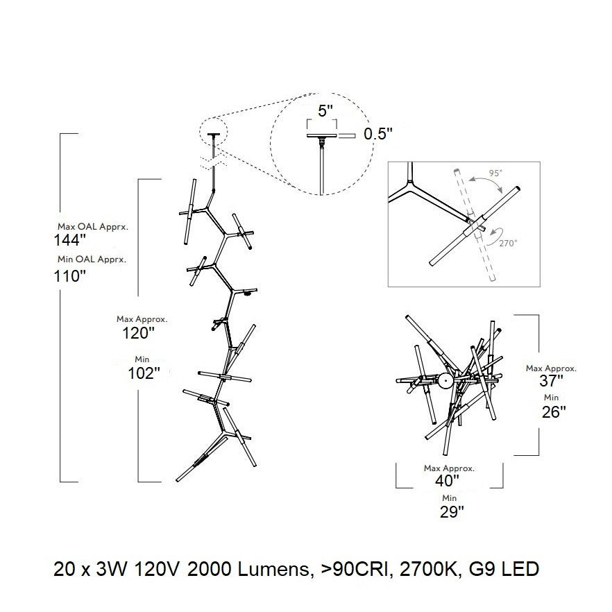 Kaievra Cascade LED Chandelier Machined Aluminum & Glass