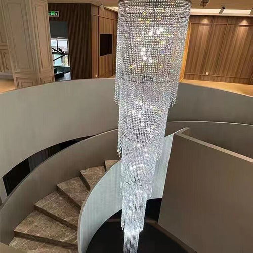 Extra Long Luxury Crystal Chandelier For Staircase / 2 Story Multi-layered Long Light Fixture - Richardrider