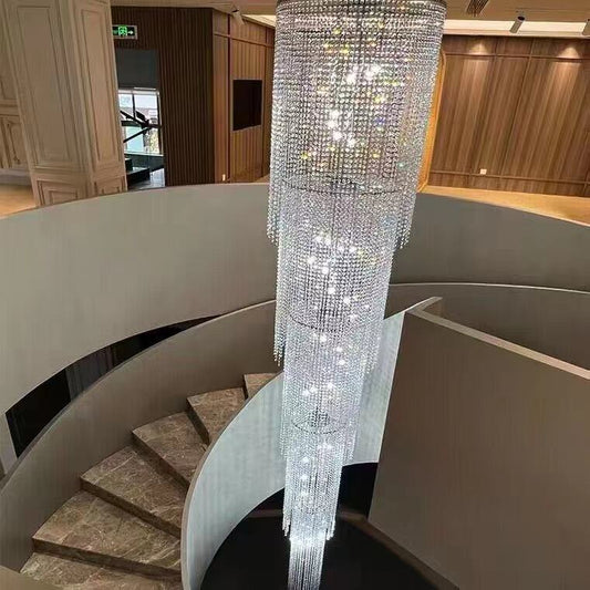 Extra Long Luxury Crystal Chandelier For Staircase / 2 Story Multi-layered Long Light Fixture - Richardrider