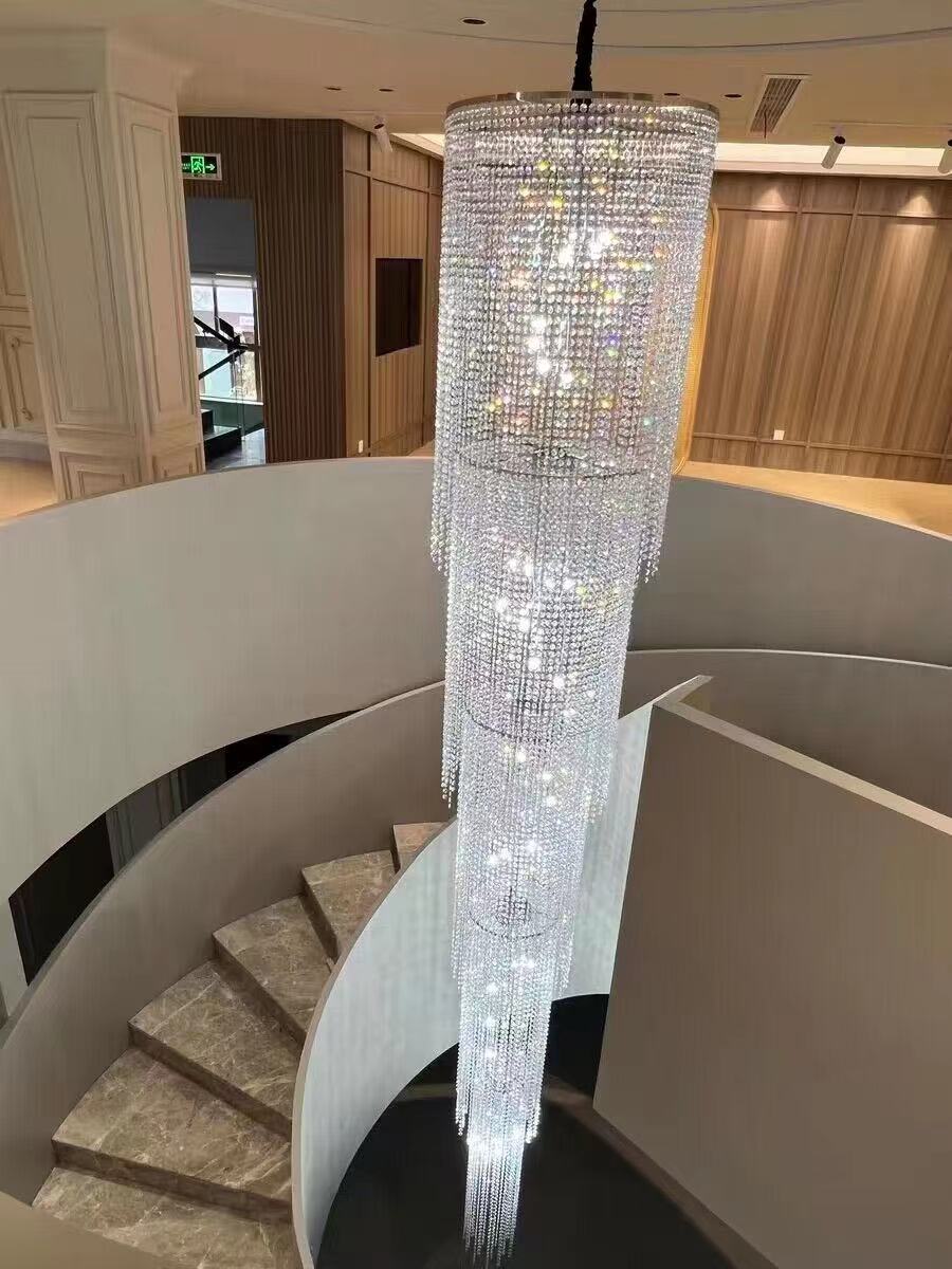 Extra Long Luxury Crystal Chandelier For Staircase / 2 Story Multi-layered Long Light Fixture - Richardrider