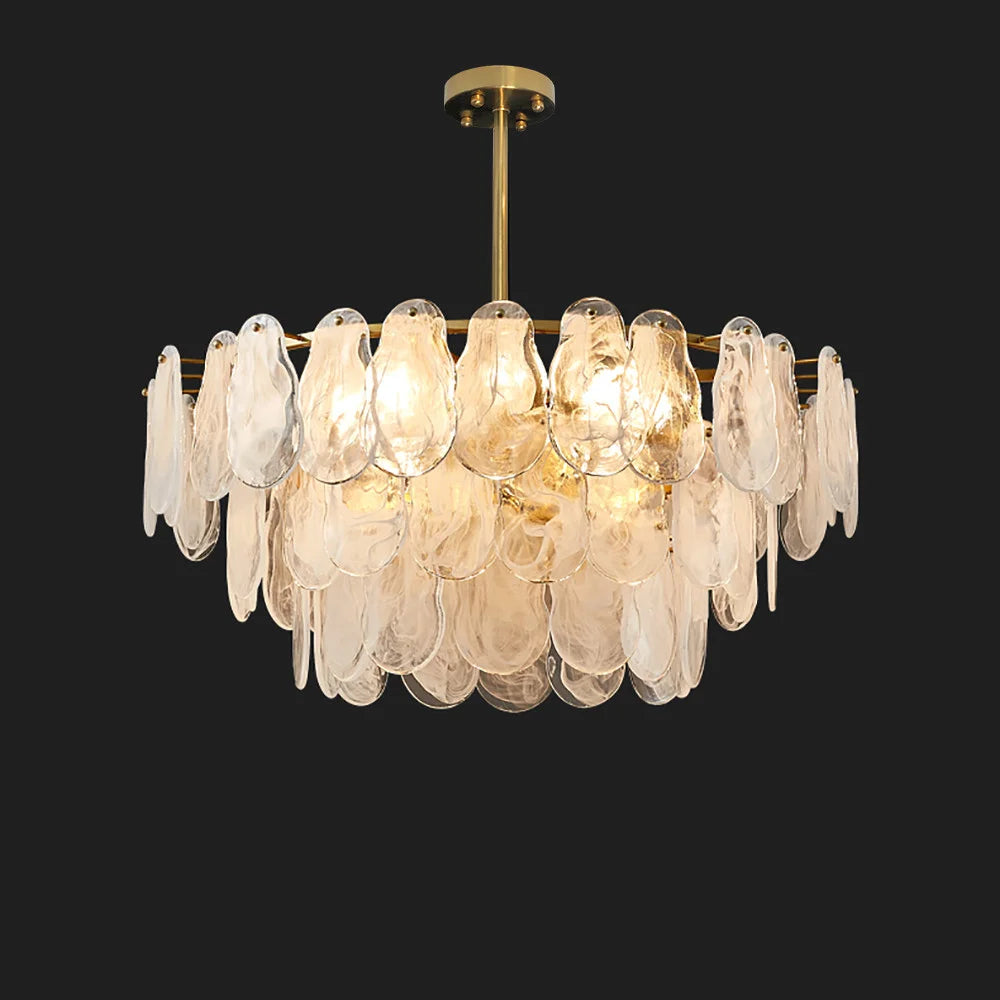 Cloude Modern 3 Tiered Cloud Glass Chandelier Adjustable Hanging Rod, 8-Light