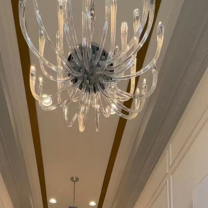 Modern Floral Reeded Glass Chandelier for Living/ Dining Room