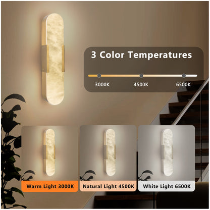 19.7in Natural Marble Wall Sconce, Gold Sconces Set Of Two, Indoor Modern Bathroom Sconces Wall Lighting For Living Room, Bedroom, Hallway, Stairs