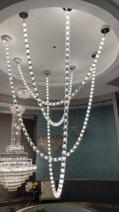 Modern Crystal Bullet Necklace Chain Chandelier for Living Room/Staircase/Foyer/Hotel/Restaurant