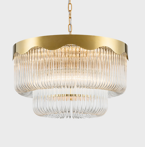 Italian Light Luxury Double-layered U-tube Round Suction&Suspension Chandelier for Living/Dining Room