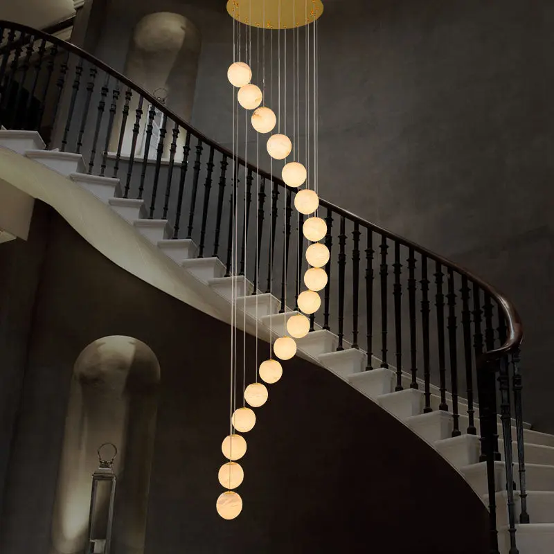 Alabaster Brass Modern Globe Spiral Chandelier - Richardrider
