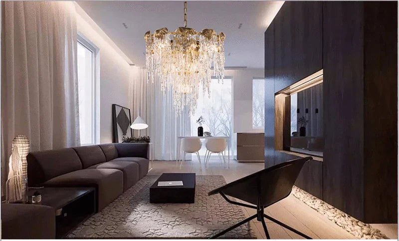 Aletta Melting Drop Crystal Glass Round Chandelier - Richardrider