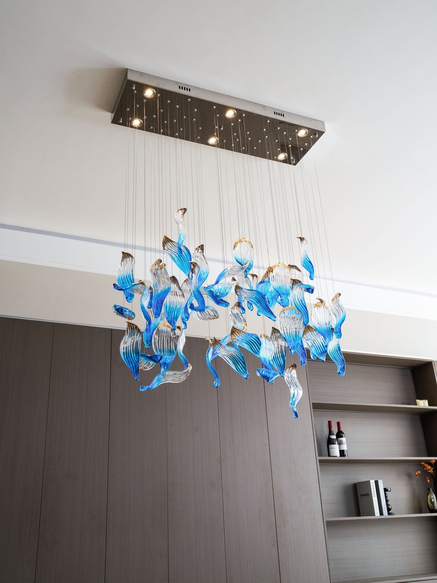 Galaxy Ocean Drift Blown Glass Crystal Spiral Chandelier