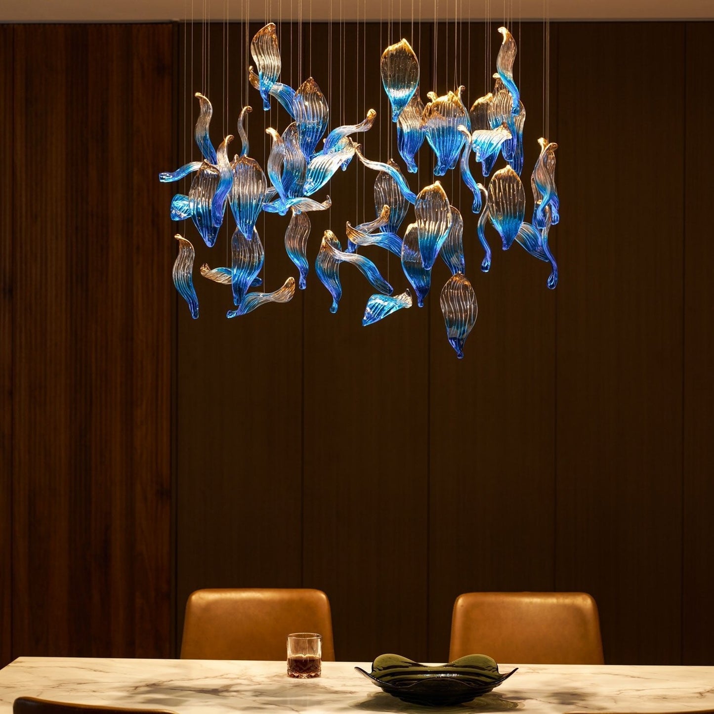 Galaxy Ocean Drift Blown Glass Crystal Spiral Chandelier