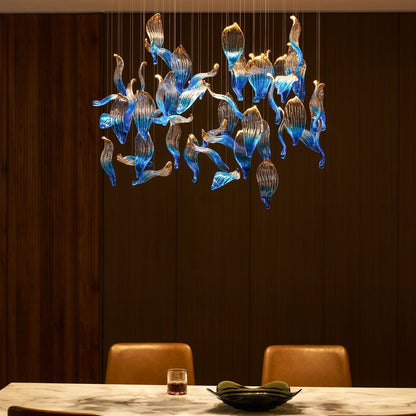 Galaxy Ocean Drift Blown Glass Crystal Spiral Chandelier