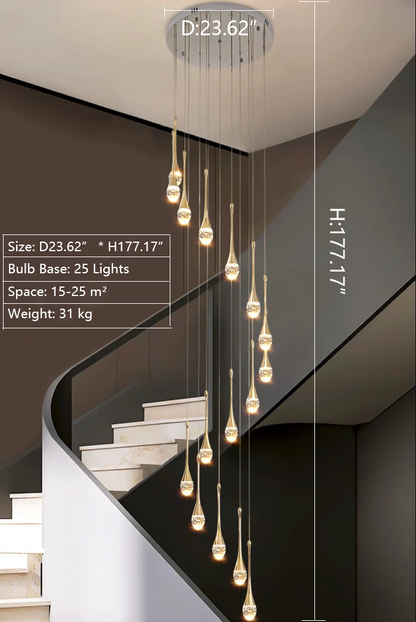 Modern Crystal Waterdrops Chandelier Foyer Staircase Ceiling Lamp Entryway Lighting