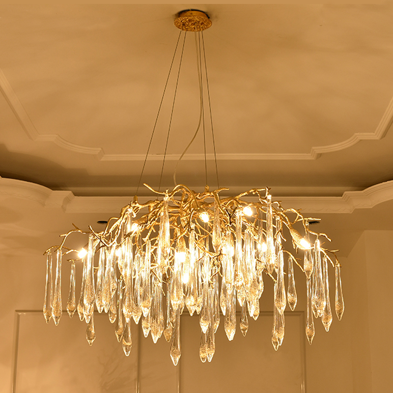 Iris Raindrop Brass Branch Round Crystal Chandelier 25'' 35'' 41''D - Richardrider