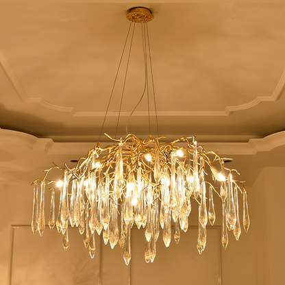 Iris Raindrop Brass Branch Round Crystal Chandelier 25'' 35'' 41''D - Richardrider